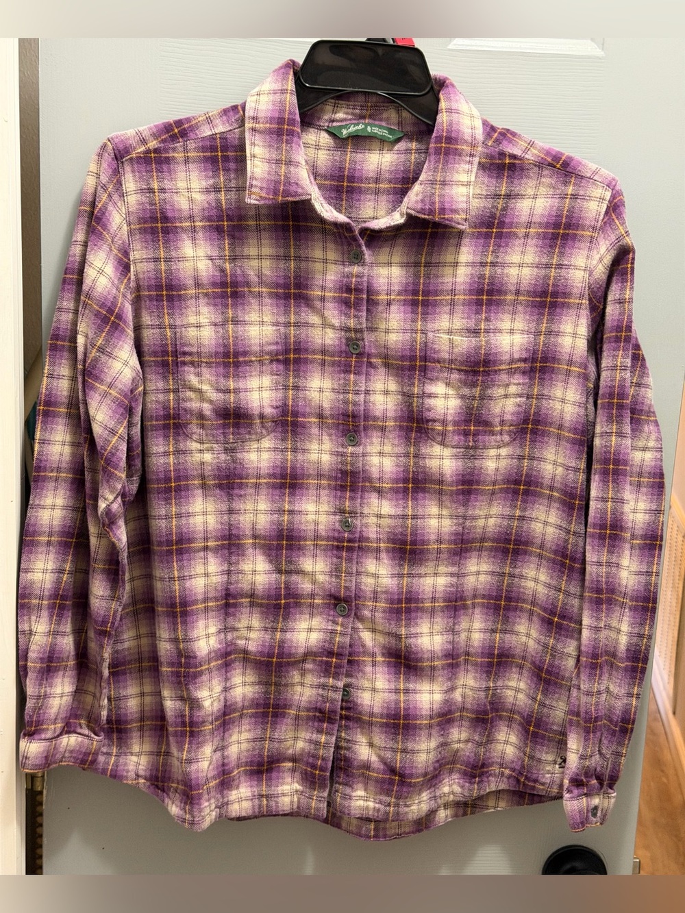 Vintage Woolrich Flannel Shirt Womens XL Eggplant Purple Plaid Outdoor Cotton
